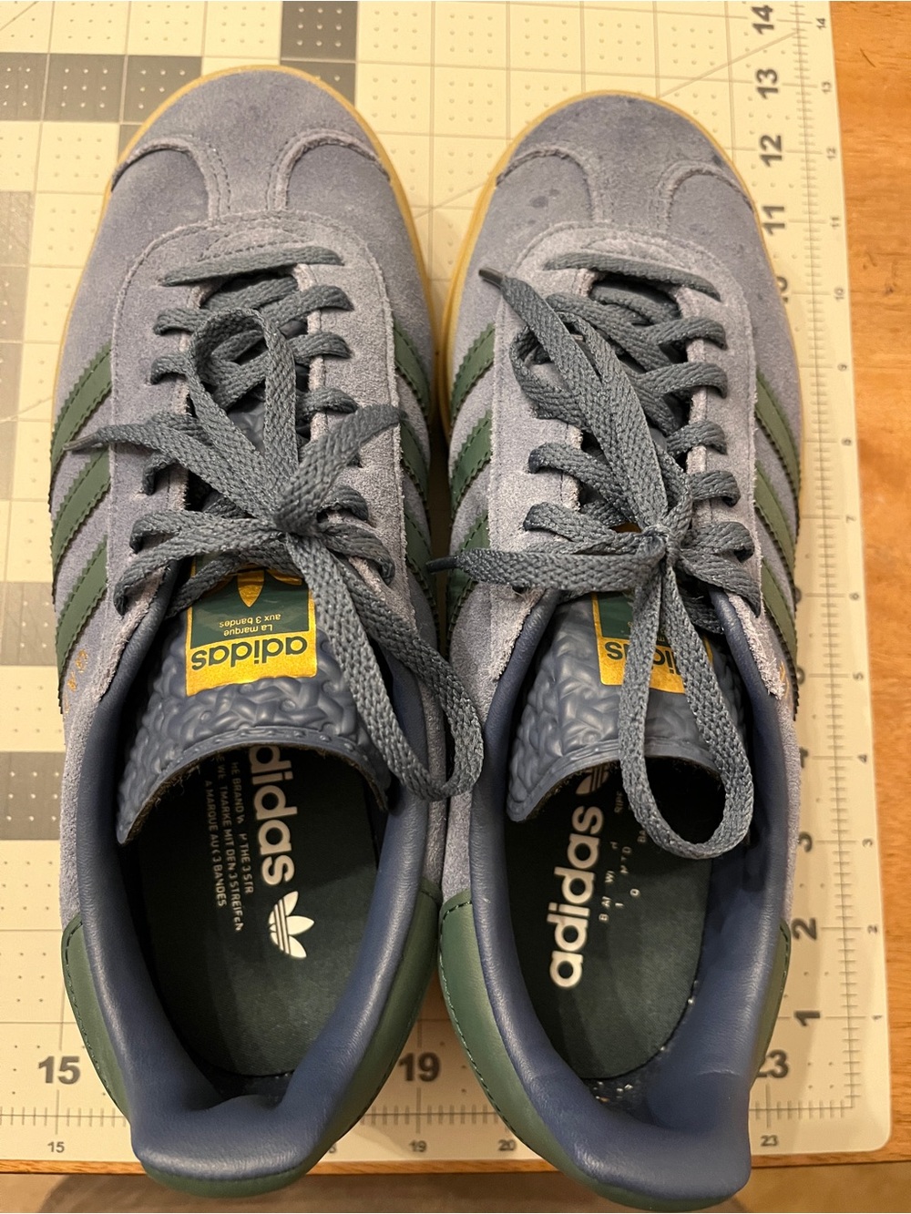 adidas Blue Suede Sneakers with Green Stripes